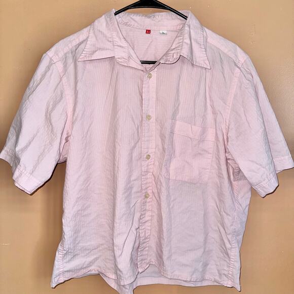 Uniqlo Men's Box Crop Short Sleeve Polo Tee T-Shirt in Pink - Size Large - Picture 6 of 9